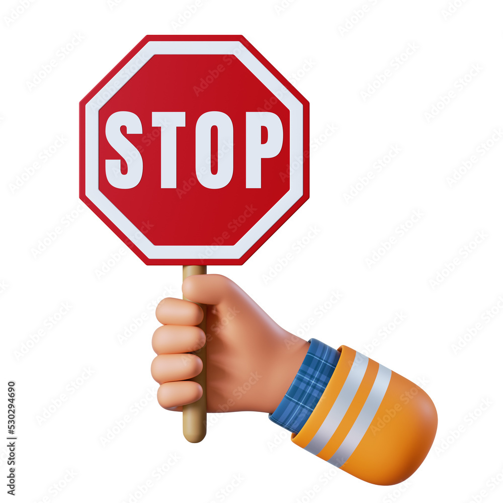 3d render, cartoon human hand holds stop sign. Warning icon. Safety ... 3d render, cartoon human hand holds stop sign. Warning icon. Safety ...